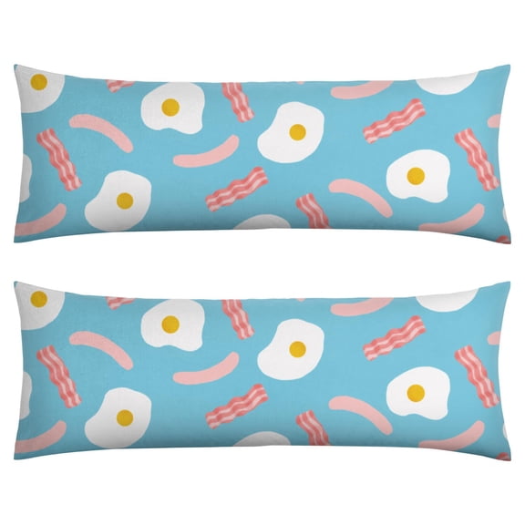 Funny Breakfast Throw Pillow Cover Kawaii Fried Egg & Toast Pattern, Yellow & White Foodie Design, Premium Velvet Zipper Closure for Sofa, Couch, Rustic Farmhouse Styling