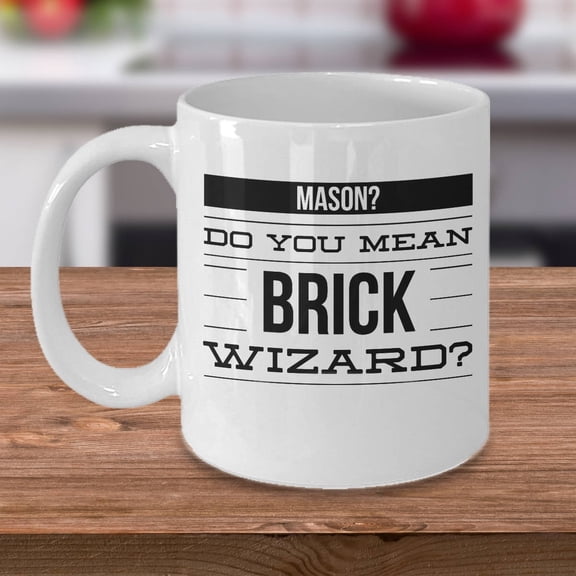 Brick Mason 11 oz Coffee Mug - Brick Wizard White Ceramic Gift