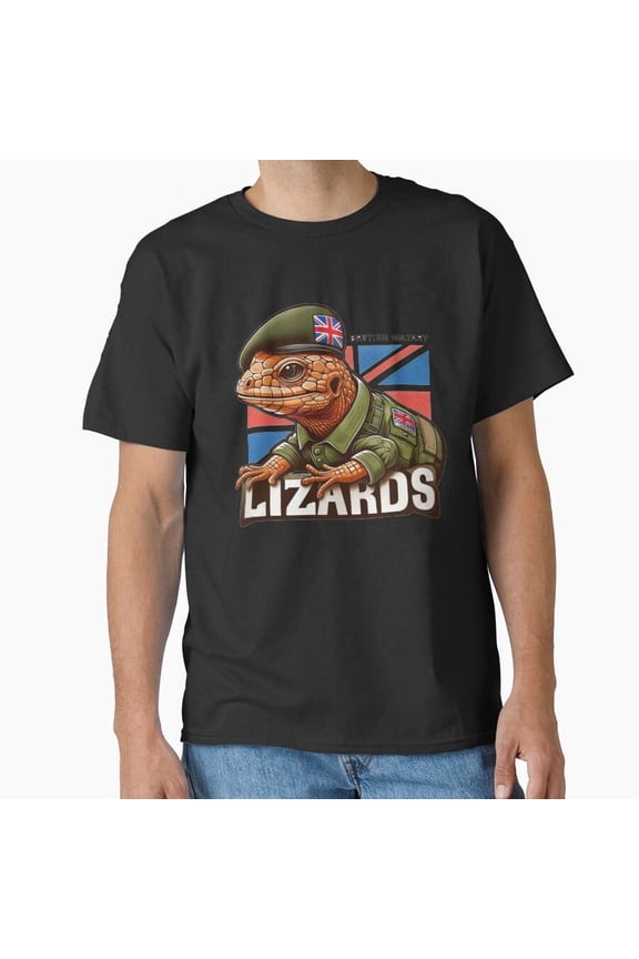 Funny British Military Lizard Reptile Camouflage Humor Design T-Shirt, for Men & Women, up to Size 5XL