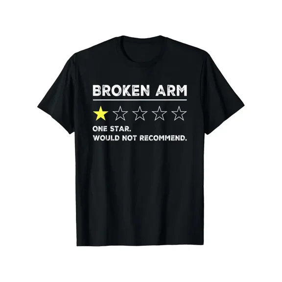 Funny Broken Arm Recovery T-Shirt - "One Star Would Not Recommend" Sarcastic Get Well Soon Gift, 100% Cotton 180g Streetwear Tee for Men & Women, Sizes 1XL-5XL, Black Crew Neck