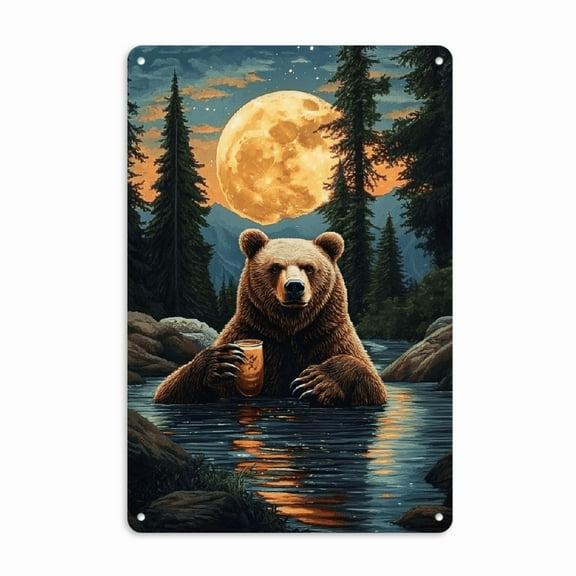 Funny Brown Bear Drinking Beer Retro Metal Wall Art Sign Durable Aluminum Indoor_Outdoor Decor for Home, Bar, Cafe & Garden - Vintage Humorous Gift for Holidays, Birthdays & Housewarming