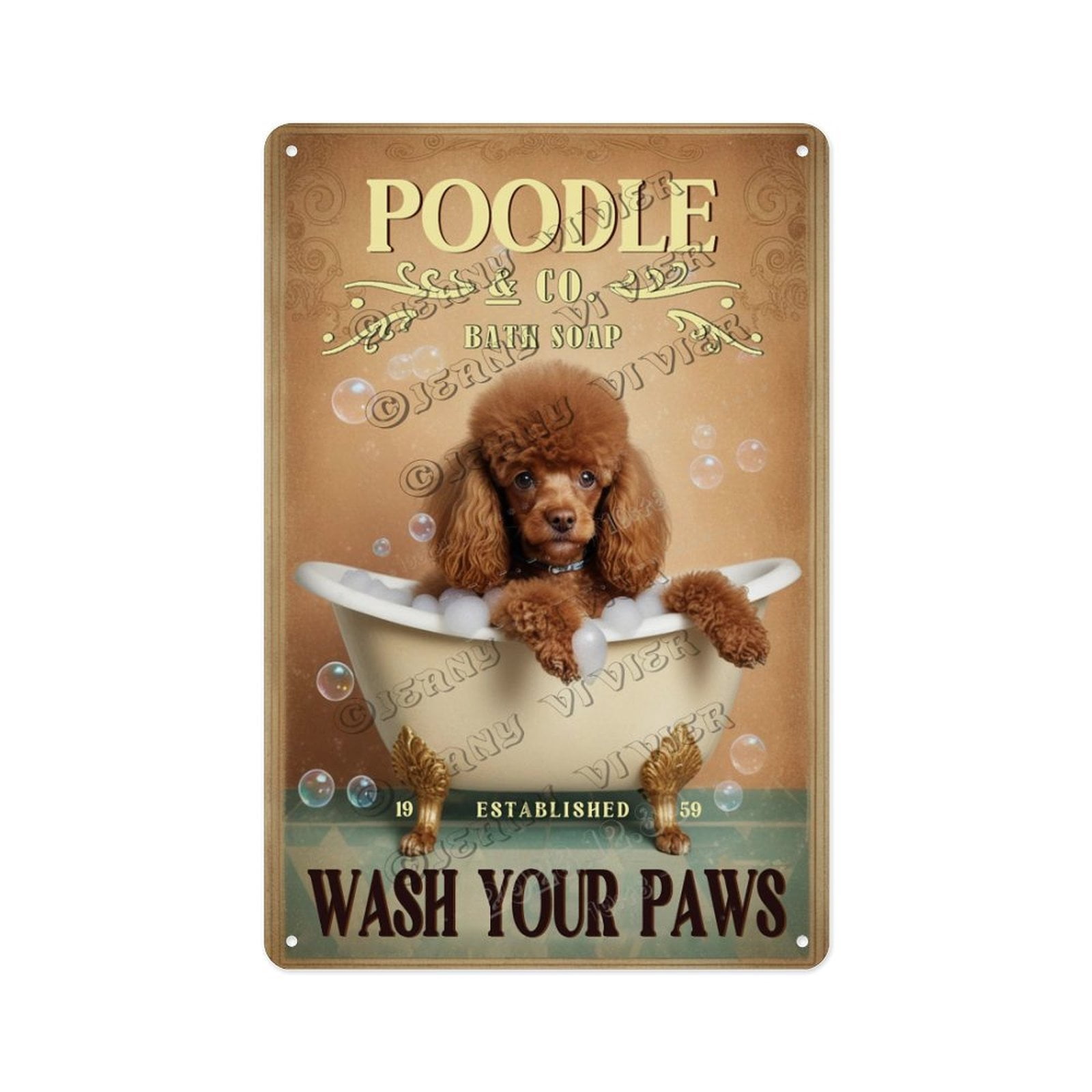 TEANFUN 'A Poodle's House Rules' Funny Dog Sign - 8x12 Inch Wood Hanging Plaque, Farmhouse Home Decor