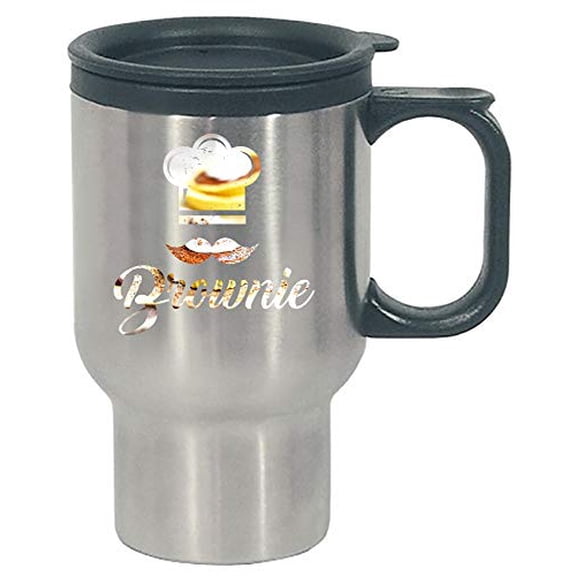 Funny Brownie - Chef Hat Mustache - Chocolate Dessert Food Cake Humor - Stainless Steel Travel Mug