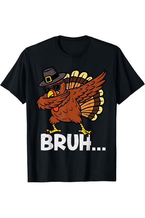Funny Bruh Dabbing Turkey Dab Thanksgiving Fall Boy Teen T-Shirt
