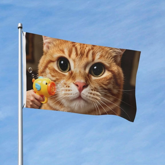 Funny Bubble gun Cat Garden Flags for Outside 3x5 Ft Double Sided Large House Flag Cute Cat Meme Cats Flags Housewarming Gifts for Women Men Cat Lovers Wall Yard Outdoor Patio Decor