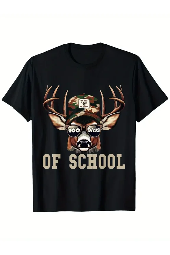 Funny Buck Deer 100 Days of School Unisex Short Sleeve Graphic T-Shirt