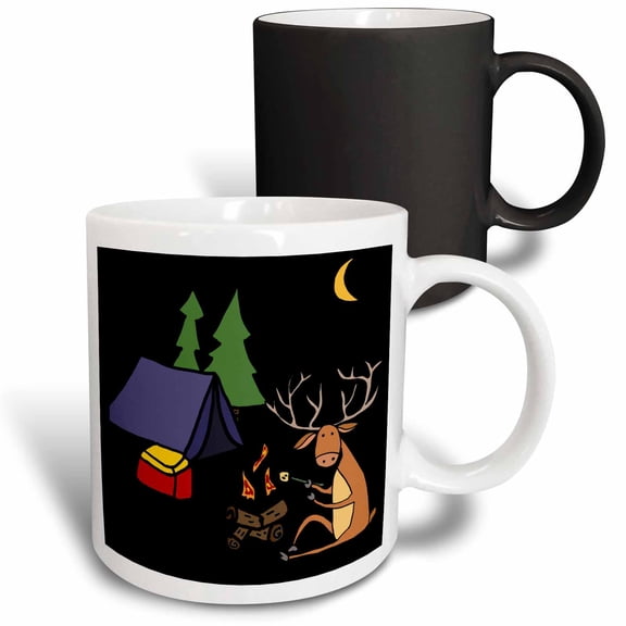 3drose, Funny Buck Deer Camping Cartoon, 11oz Magic Transforming Mug