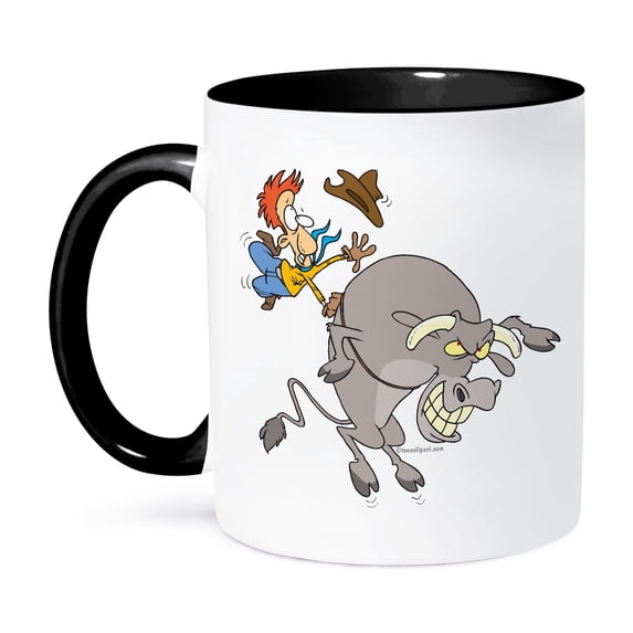 3dRose, Funny Bucking Bull Bullrider, 15oz Two-Tone Black Mug