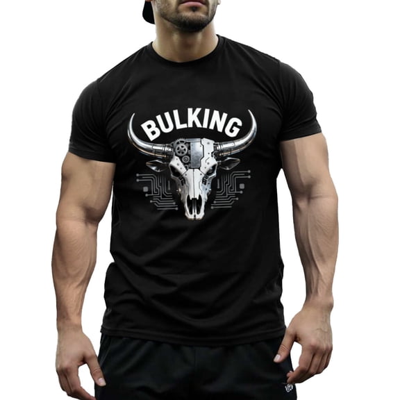 Funny Bulking Print Men's & Big Men's Cotton Crewneck T-Shirt Novelty Holiday Short Sleeves, Size XS-5XL