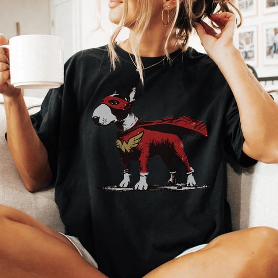 Funny Bull Terrier Superhero Shirt - Comfort Colors Tee for Fast Dog Lovers and Comic Fans