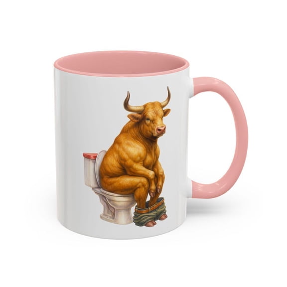 Funny Bull on Toilet Mug, Highland Cow BatH1Room Humor Coffee Cup, Farm Animal Gag Gift for Dad, Cow Lover Restroom DE1cor, Quirky Art Prin
