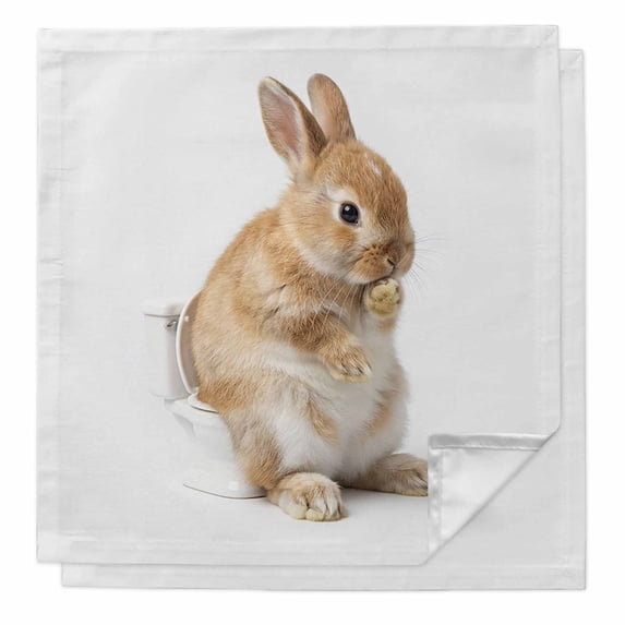 Funny Bunny Cloth Napkins, Cute Art Fun Lovely Animals on Toilets Washable and Reusable Dinner Napkins Set of 2, Table Napkin for Kitchen Party Birthday Wedding Hotel Housewarming 20"x20"