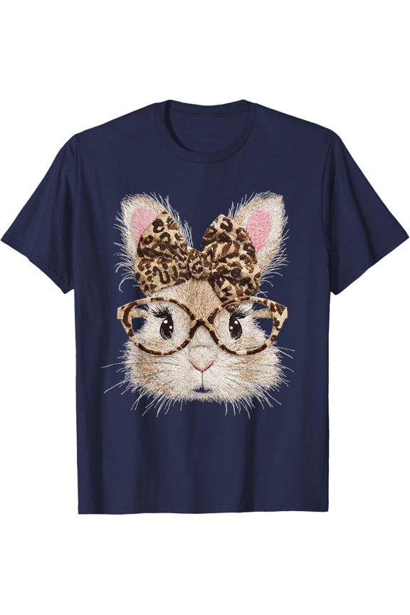 Funny Bunny Face Glasses Bandana Leopard Rabbit Happy Easter T-Shirt