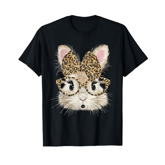 Funny Bunny Face Glasses Coquette Bow Leopard Rabbit Easter T-Shirt