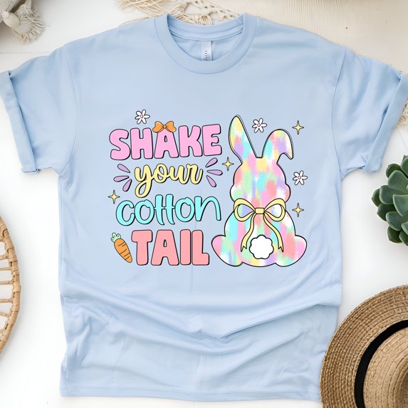 Funny Bunny Graphic T-Shirt | Pastel Rabbit Butt Design Tee for Women, Light Blue, Size 3XL