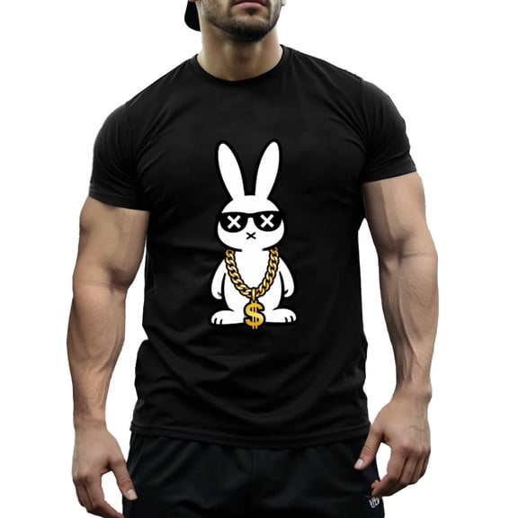 Funny Bunny Print Men's Short Sleeve T-Shirt Funny Christmas Party Graphic Novelty Holiday Tee Graphic Tees size S-5XL