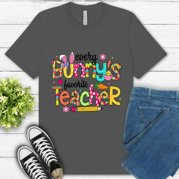 Funny Bunny Teacher Shirt – Colorful Spring Classroom Graphic T-Shirt, Asphalt, 3XL