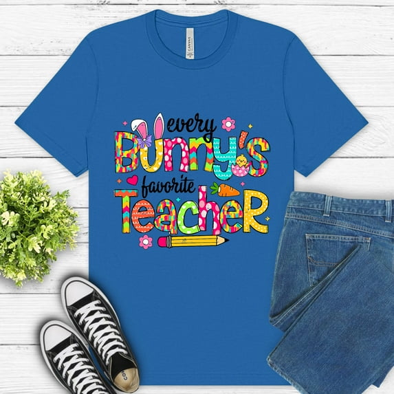 Funny Bunny Teacher Shirt – Colorful Spring Classroom Graphic T-Shirt, ColumbiaBlue, 3XL