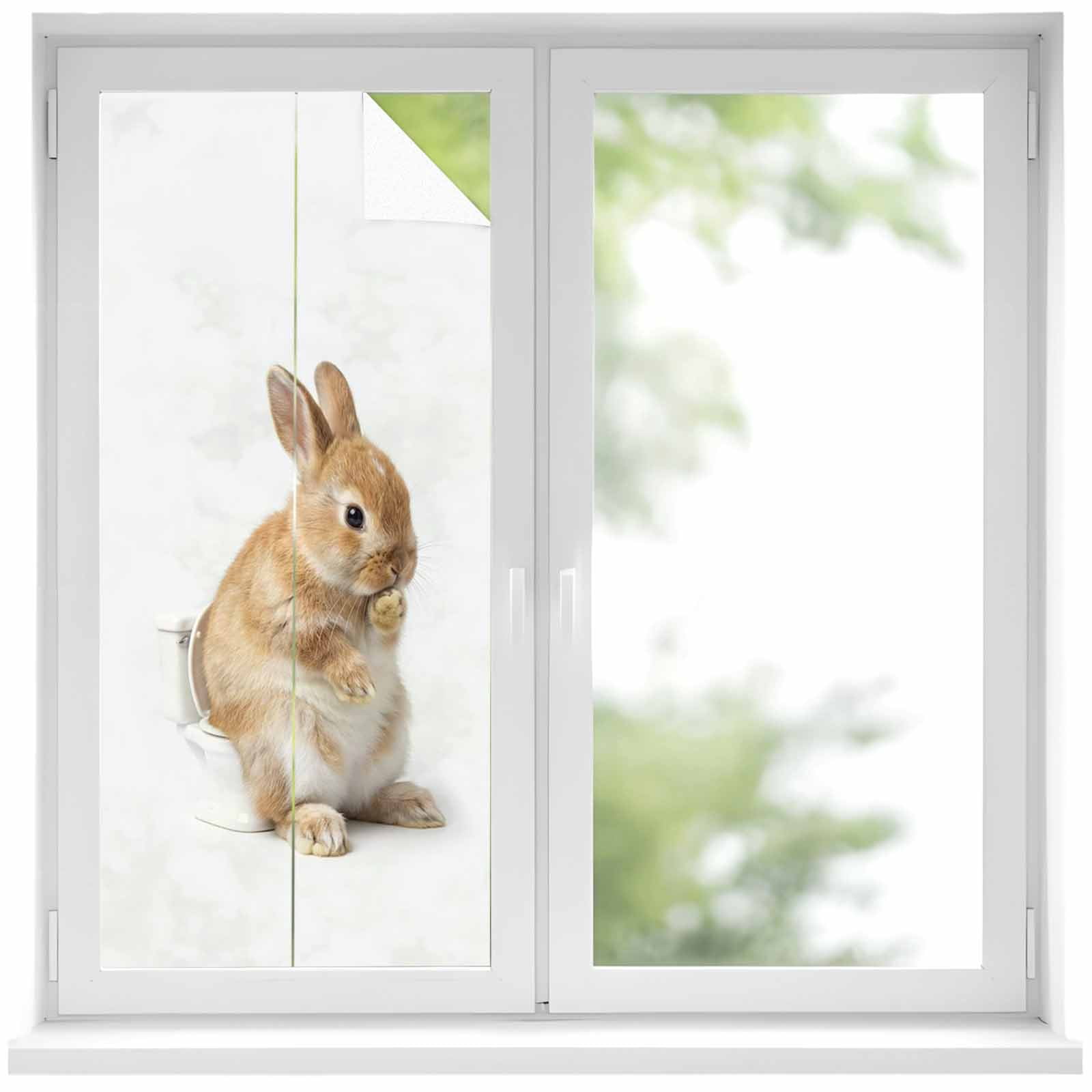 Funny Bunny Window Privacy Film, Cute Art Fun Lovely Animals on Toilets ...