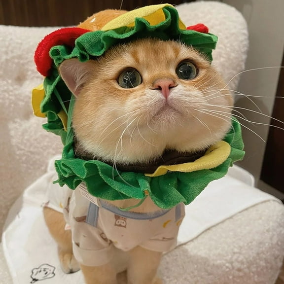 Funny Burger Collar Hat for Pets, Cute Costume for Cats and Dogs, Perfect for Halloween, Christmas and Birthday Party Events