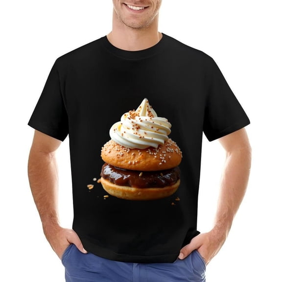 Funny Burger Design Cotton Short Sleeve T-Shirt for Men - Whipped Cream & Chocolate Graphic Tee
