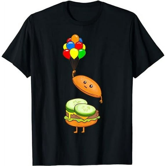 Funny - Burger - Hamburger - Flying Away With Balloons T-Shirt