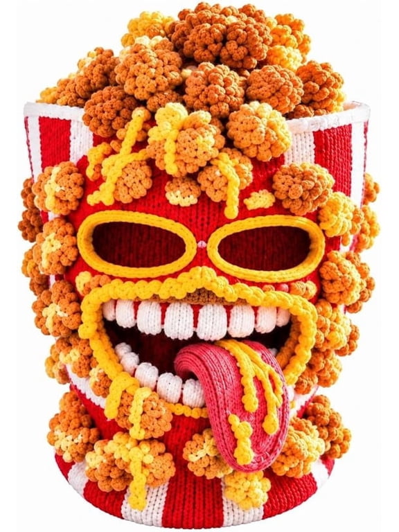Funny Burger Ski Mask Novelty Food Face Balaclava With Toothy Grin, Knit Winter Head Cover, Playful Fast Food Graphic For Snowboarding Party