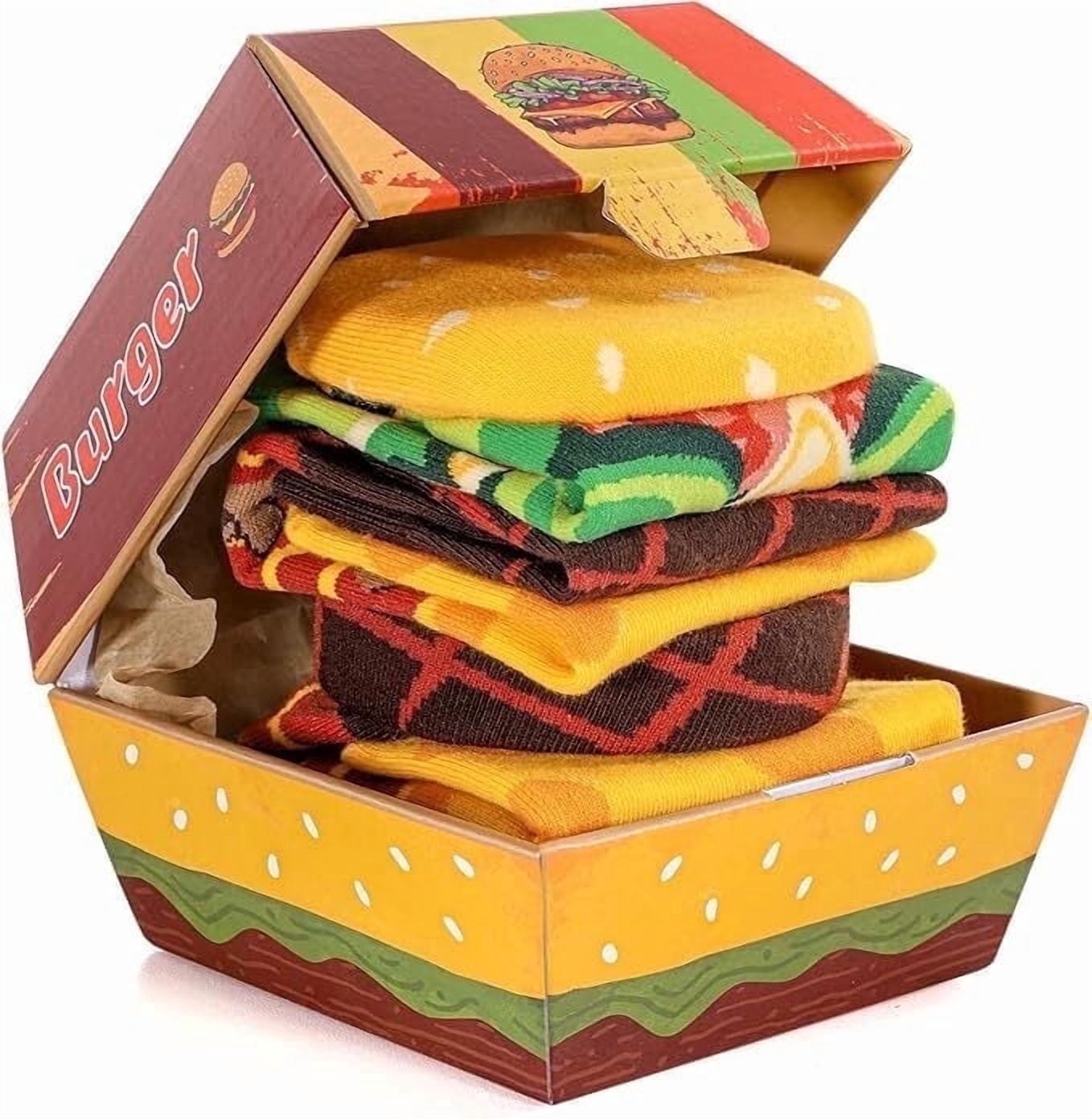 Funny Burger Socks Box for Men Dad Women Teen Boys -Funny Gifts Hamburger Novelty Funky Crazy Silly Cool Food Socks -Fathers Valentines Day Birthday Gag Christmas Gift Ideas Stocking Stuffers