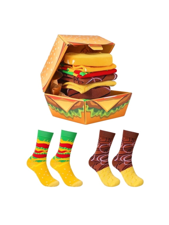 Funny Burger Socks Box for Men Dad Women Teen Boys -Funny Gifts Hamburger Novelty Funky Crazy Silly Cool Food Socks -Fathers Valentines Day Birthday Gag Christmas Gift Ideas Stocking Stuffers