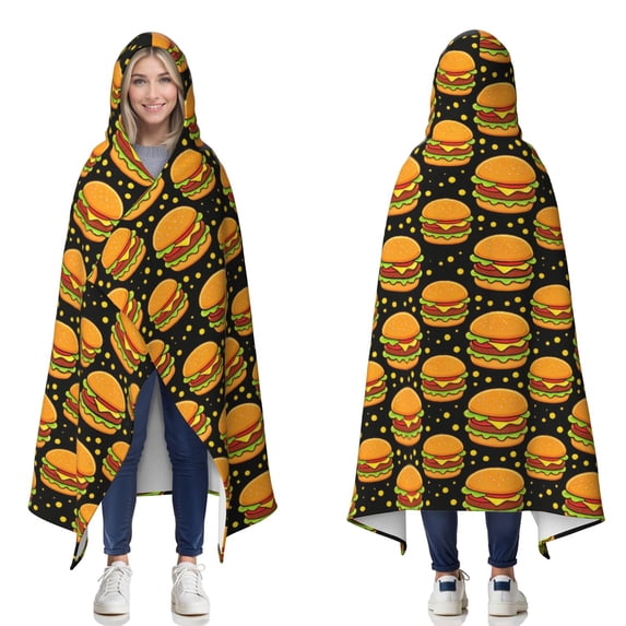 Funny Burger Wearable Blanket Hoodies for Women Men Adults Food Lovers Soft Cozy Cartoon Burgers Hooded Blankets for Bedding Office Decor Birthday Gifts 50X60 Inch
