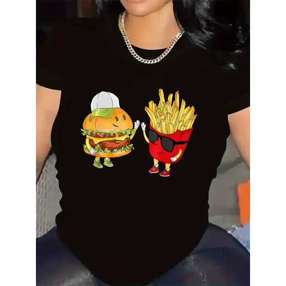 Funny Burger and Fries Graphic Summer Food Lover Cute Casual Unisex T-Shirt up to size 5XL