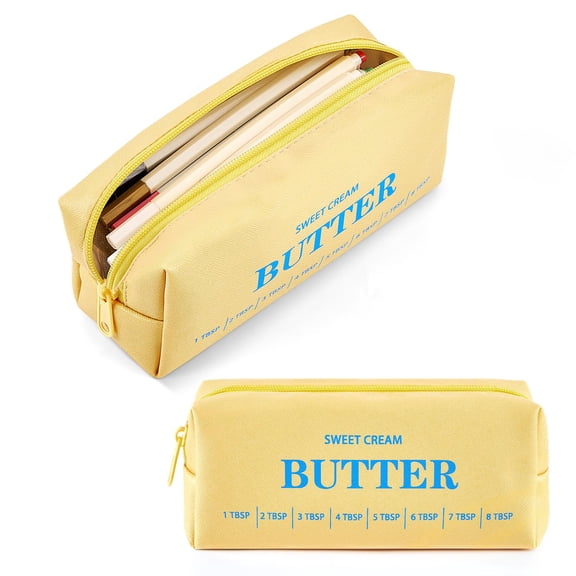 Funny Butter Me Up Sticks Soft Pencil Case Pouch With Zipper Waterproof PU Pencil Box Cosmetics Stationary Organizer Foodie Baking Butter Lover Chef Baker Graduation Gift for Women Men (Blue)