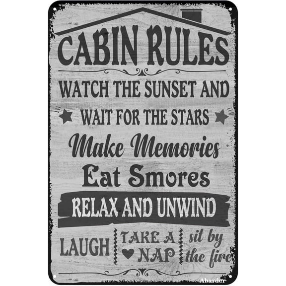 Funny Cabin Rules Metal Tin Sign, Farmhouse Wall Art Decor, 12 x 8 Inch