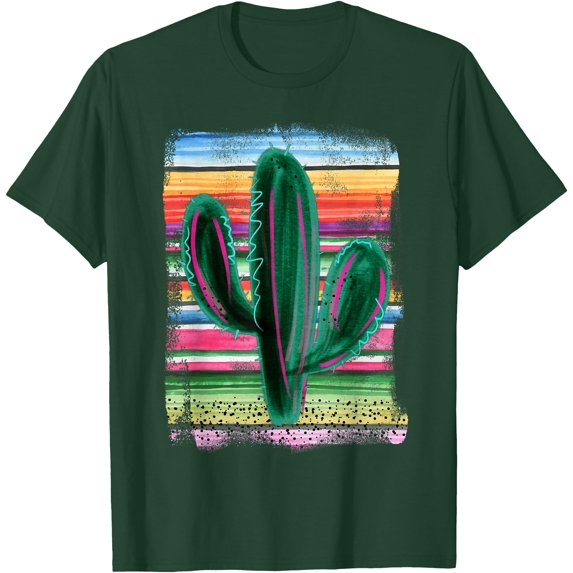 Funny Cactus Serape print Turquoise Unisex T-Shirt for Men Women Kids Toddler,Forest Green Color,Size YXS
