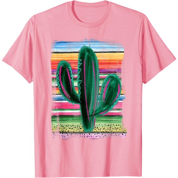 Funny Cactus Serape print Turquoise Unisex T-Shirt for Men Women Kids Toddler,Light Pink Color,Size 4T