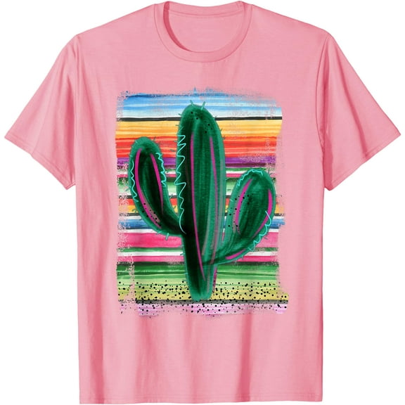 Funny Cactus Serape print Turquoise Unisex T-Shirt for Men Women Kids Toddler,Light Pink Color,Size YS