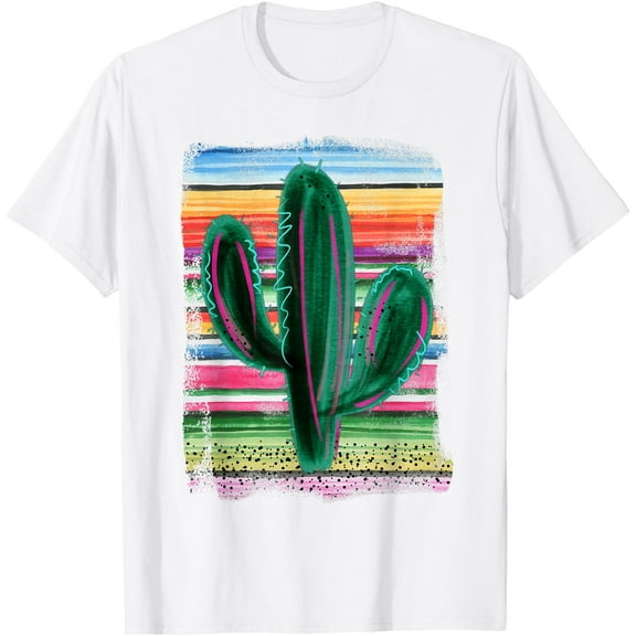 Funny Cactus Serape print Turquoise Unisex T-Shirt for Men Women Kids Toddler,White Color,Size XL