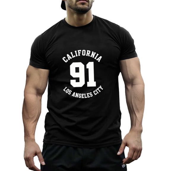 Funny California 91 Los Angeles City Print Men's & Big Men's Cotton Crewneck T-Shirt Novelty Holiday Short Sleeves, Size XS-5XL