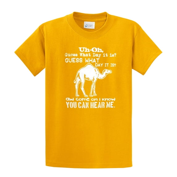 Funny Camel What Day Is It? Hump Day! Novelty Men's Short Sleeve T-shirt-Gold-Small