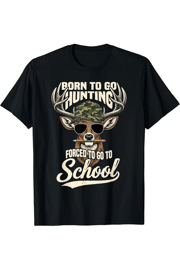 Funny Camo Deer Hunting School Graphic Unisex Short Sleeve Casual T-Shirt