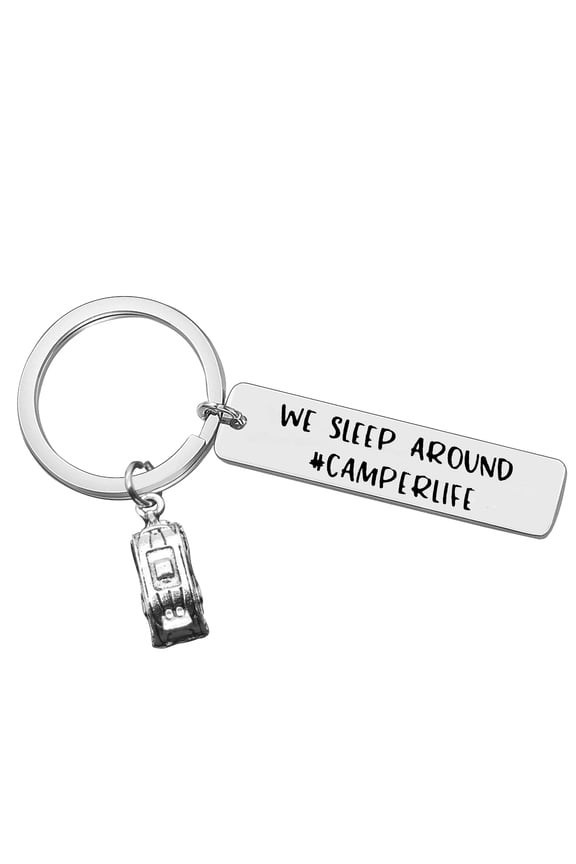 Funny Camper Keychain Happy Camper RV Keychain Camping Lover Gift for Women Men Trailer Christmas Vacation Jewelry Enthusiasts Keyring Hiking Travel Keychain Outdoor Adventure Traveller Gifts