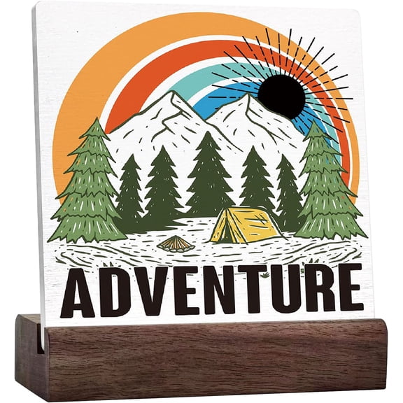 Funny Camping Ceramic Desk Sign Rustic Colorful Adventure Sign Home Camper Decor,Camper Decorations Accessories For Inside,Camping Gifts