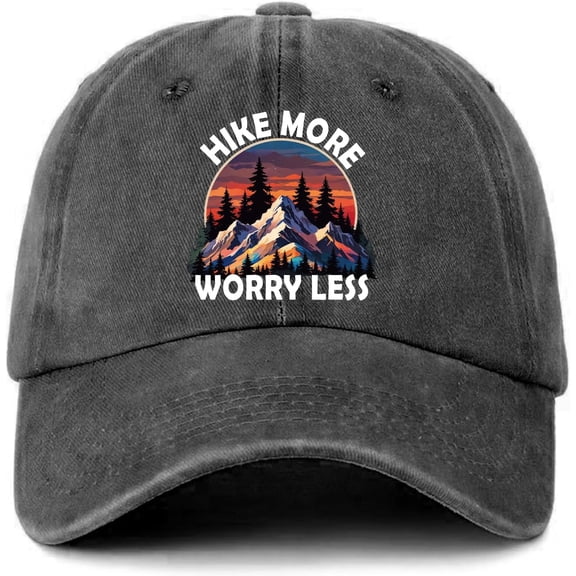 Funny Camping Hat Hike More Worry Less Colorful Mountains Printed Baseball Cap