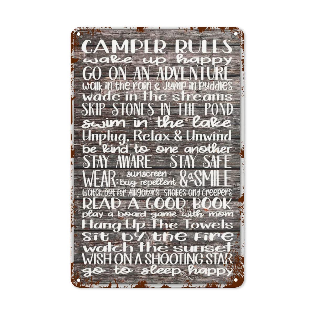 Funny Camping Rules Metal Aluminium Sign Wall Decor Farmhouse Wooden ...