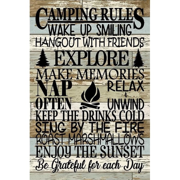 Funny Camping Rules Metal Tin Sign Camper Decor Wall Decor Farmhouse Rustic Camping Signs with Sayings for Home Camper Room Decor Gifts 8x12 Inch