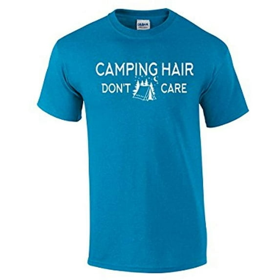 Funny Camping Short Sleeve T-shirt Camping Hair Don't Care-Black-XXL