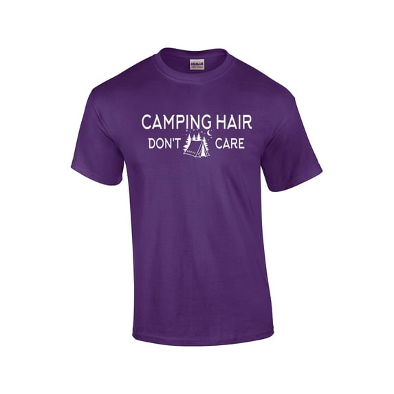 Funny Camping Short Sleeve T-shirt Camping Hair Don't Care-Purple-Medium