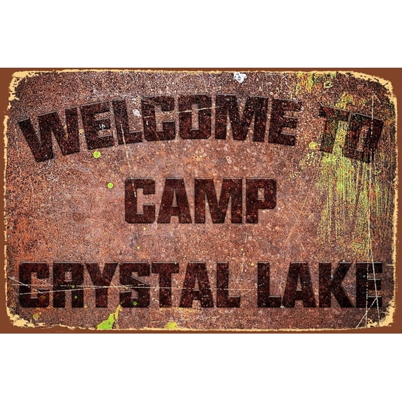 Funny Camping Signs Friday The 13th Metal Sign Welcome To Camp Crystal Lake Tin Sign Outdoor Party Vintage Coffee Bar Room Horror Decorations 12x8 Inch