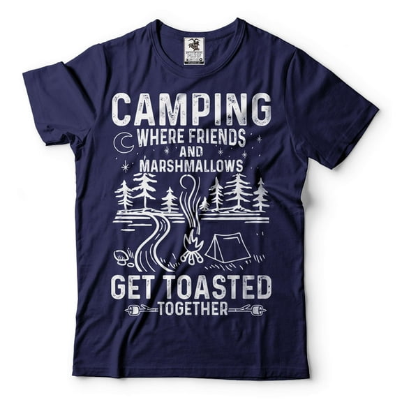Funny Camping Tee Where Friends And Marshmallows Get Toasted Together T-Shirt Camping hiking tee (XX-Large Navy Blue)