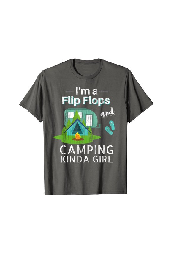 Funny Camping Theme T-Shirt with Tent and Flip Flops for Outdoor Adventures